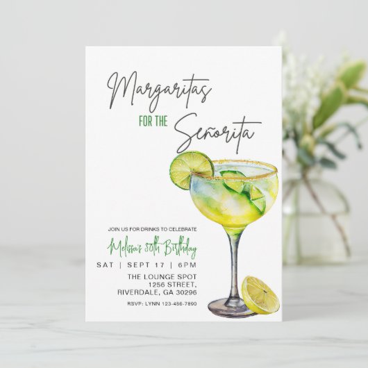 Editable Margarita Birthday Invitation, Margaritas 招待状 (スタンド正面)