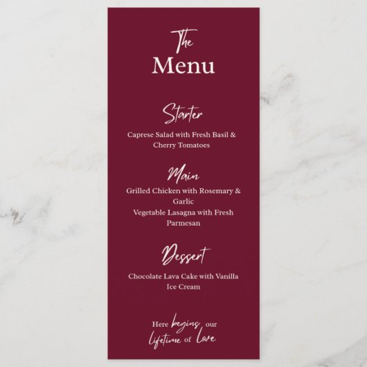 Editable Maroon Wedding Flat Menu Card  メニュー (正面)