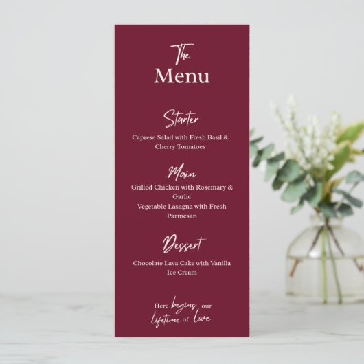 Editable Maroon Wedding Flat Menu Card  メニュー (スタンド正面)
