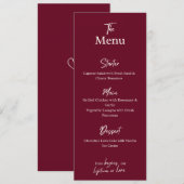 Editable Maroon Wedding Flat Menu Card  メニュー (正面/裏面)