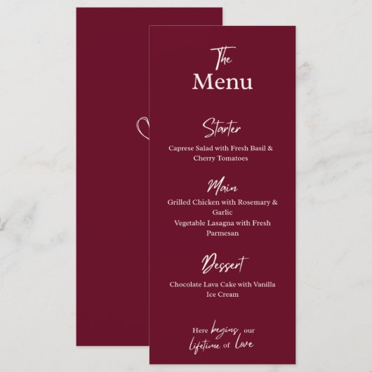 Editable Maroon Wedding Flat Menu Card  メニュー (正面/裏面)