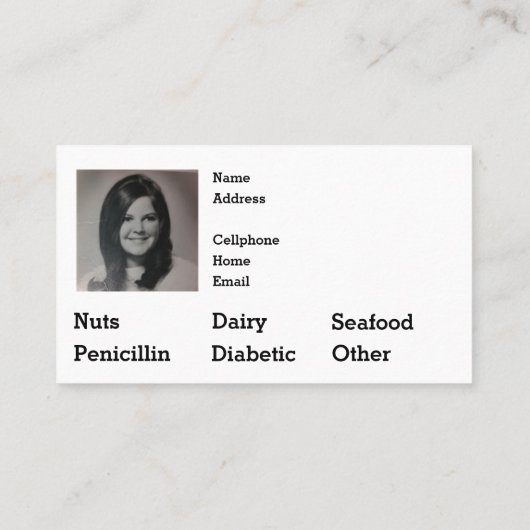 Editable Medical Alert Allergy Emergency 名刺 (裏面)