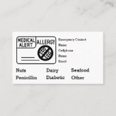Editable Medical Alert Allergy Emergency 名刺 (正面)