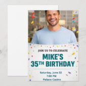 Editable Men’s Birthday Invitation Card with Photo 招待状 (正面/裏面)