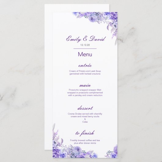 Editable Menu, Wedding Menu, Baby Shower, Bridal メニュー (正面/裏面)