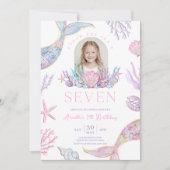 Editable Mermaid Invite 7 Year Old With Picture  招待状 (正面)
