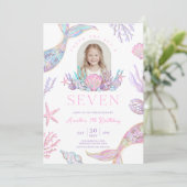 Editable Mermaid Invite 7 Year Old With Picture  招待状 (スタンド正面)