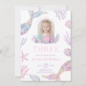 Editable Mermaid Tail 3rd Birthday Invite Glitter 招待状 (正面)