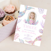 Editable Mermaid Tail 3rd Birthday Invite Glitter  招待状