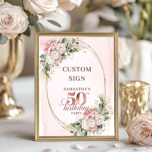 Editable Minimal Blush Botanical 50 Birthday 8x10 ポスター