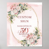 Editable Minimal Blush Botanical 50 Birthday 8x10 ポスター (正面)