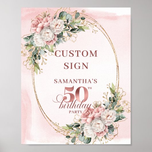 Editable Minimal Blush Botanical 50 Birthday 8x10 ポスター (正面)