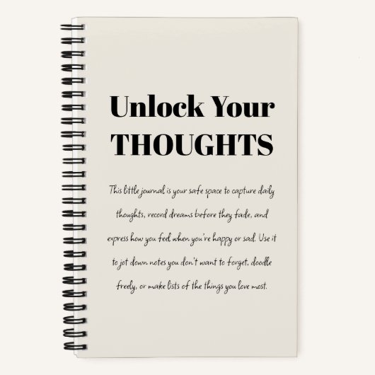 Editable Minimal Journal | Unlock Your Thoughts ノートブック (正面)
