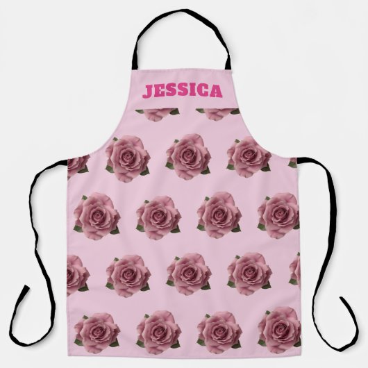 Editable Minimal Pink Rose Design Pattern Custom エプロン (正面)
