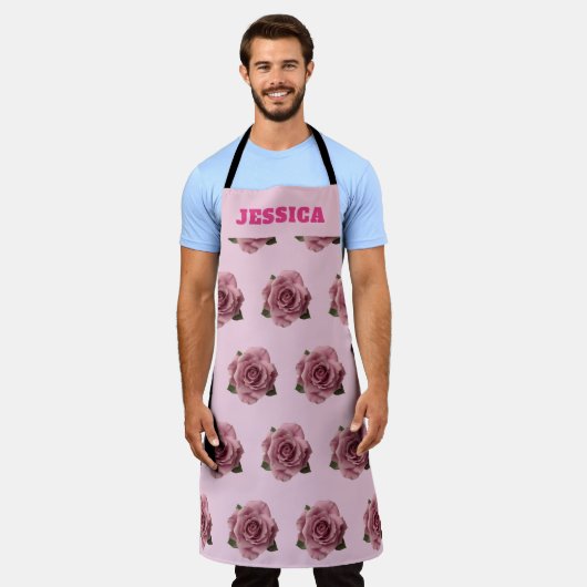 Editable Minimal Pink Rose Design Pattern Custom エプロン (着用した状態)