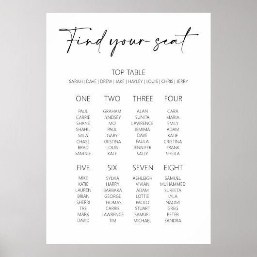 Editable Minimal Style Wedding Seating Plan ポスター (正面)