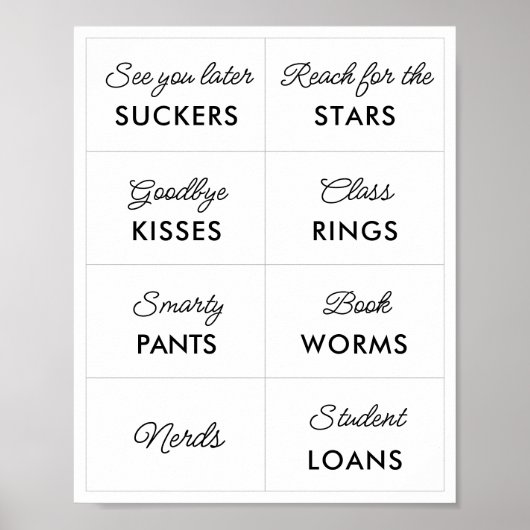 Editable Minimalist 2 Graduation Candy Bar Signs ポスター (正面)