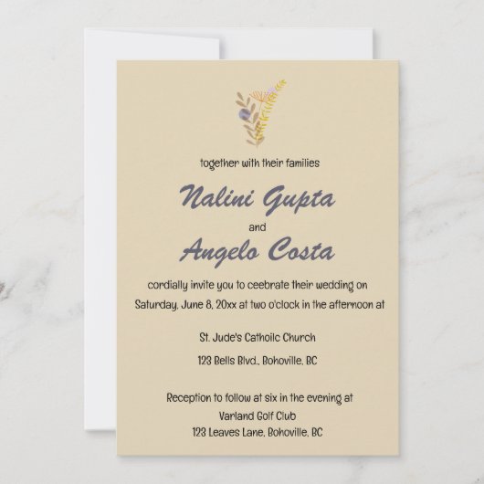 Editable Minimalist Boho Leaves 招待状 (正面)