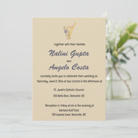 Editable Minimalist Boho Leaves 招待状 (スタンド正面)