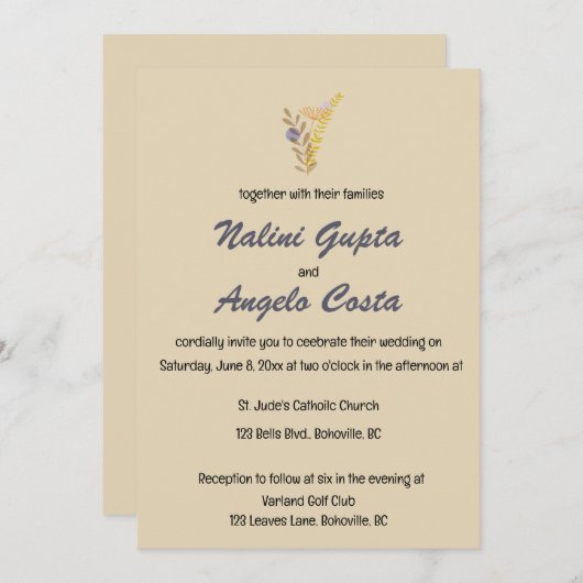 Editable Minimalist Boho Leaves 招待状 (正面/裏面)