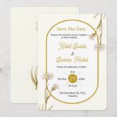 Editable Minimalist Gold Botanical Wedding Invite 招待状 (正面/裏面)
