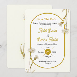 Editable Minimalist Gold Botanical Wedding Invite 招待状
