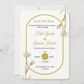 Editable Minimalist Gold Botanical Wedding Invite 招待状 (正面)