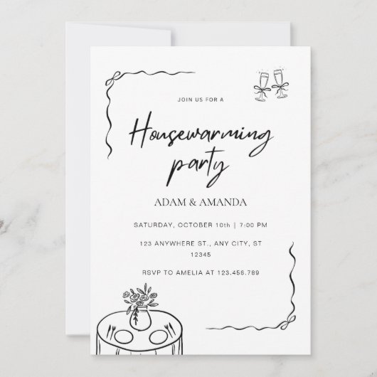 Editable Minimalist Housewarming Party 招待状 (正面)
