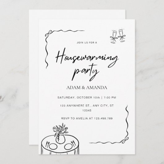 Editable Minimalist Housewarming Party 招待状 (正面/裏面)