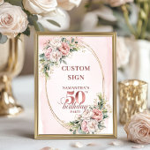 Editable Modern Blush Greenery 50th Birthday Sign ポスター