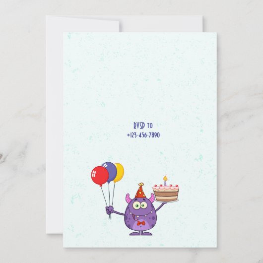 Editable Monster Birthday Party Invitation Card セーブザデート (裏面)