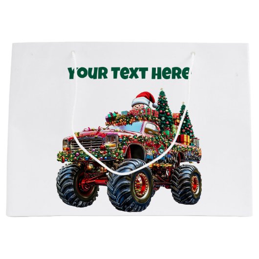 Editable Monster Truck Christmas Gift Bag ラージペーパーバッグ (正面)