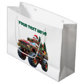 Editable Monster Truck Christmas Gift Bag ラージペーパーバッグ (正面アングル)