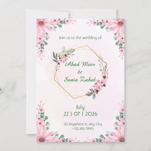 Editable Muslim wedding invitation Floral 招待状 (正面)