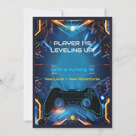  Editable Name Age Kids Gamer Party Invite 招待状 (正面)