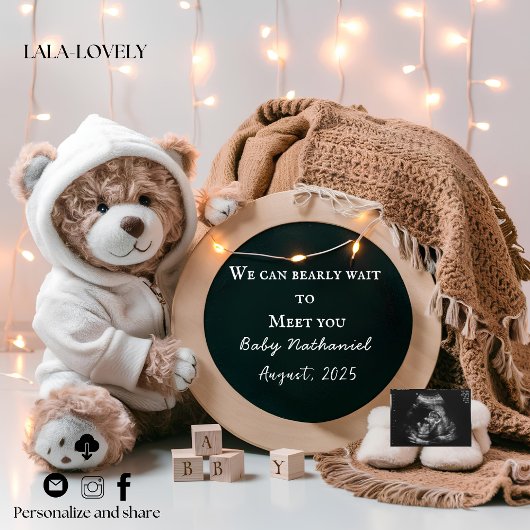 Editable neutral pregnancy announcement card 案内状