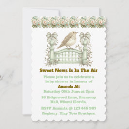 Editable Neutral Vintage Baby Shower Invitation 招待状