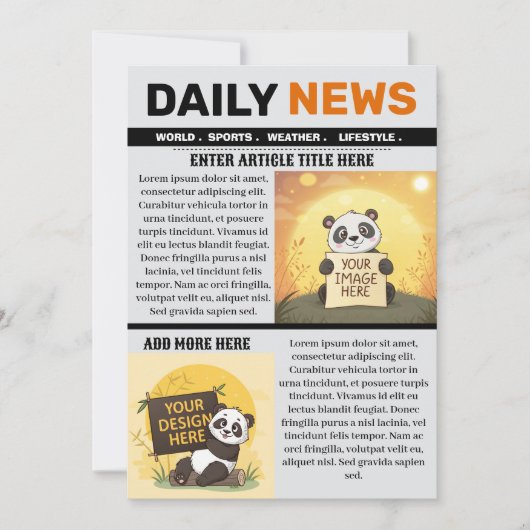 Editable Newspaper Article Template 招待状 (正面)