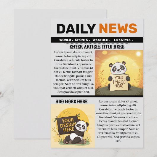 Editable Newspaper Article Template 招待状 (正面/裏面)