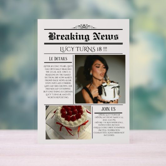 Editable Newspaper Birthday Invitation Template  アクリルサイン (ニュートラル)