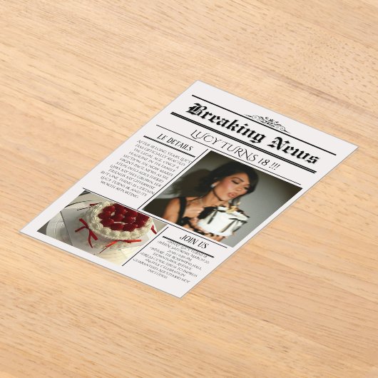 Editable Newspaper Birthday Invitation Template  アクリル招待状 (レイダウン)