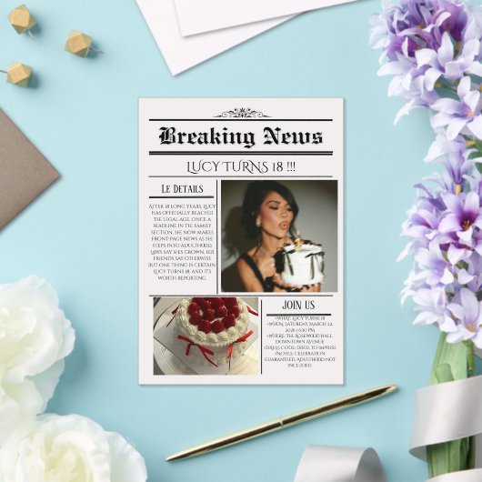 Editable Newspaper Birthday Invitation Template  アクリル招待状 (インサイチュ (ウェディング))