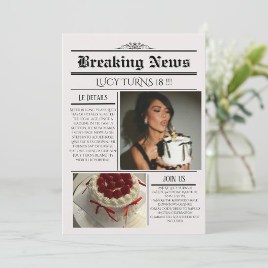 Editable Newspaper Birthday Invitation Template  招待状 (スタンド正面)