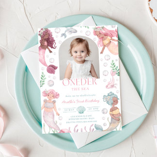 Editable Oneder the Sea Mermaid Invitation 招待状