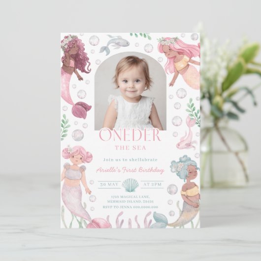 Editable Oneder the Sea Mermaid Invitation 招待状 (スタンド正面)