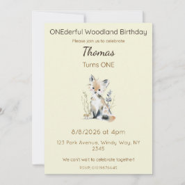 Editable ONEderful Woodland Birthday 招待状