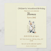 Editable ONEderful Woodland Birthday 招待状 (正面/裏面)