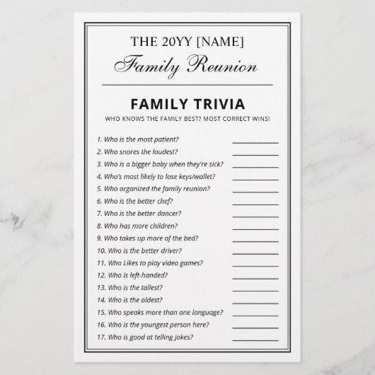 Editable Party Games Trivia & Bingo Family Reunion チラシ (正面)