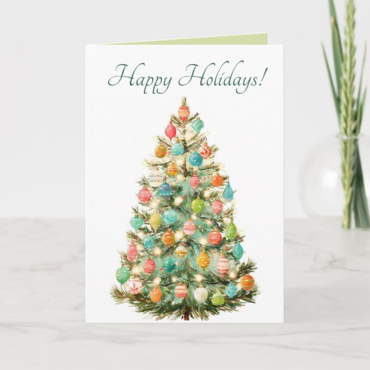 Editable Pastel Christmas Tree Happy Holidays カード (正面)