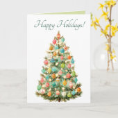Editable Pastel Christmas Tree Happy Holidays カード (黄色い花)